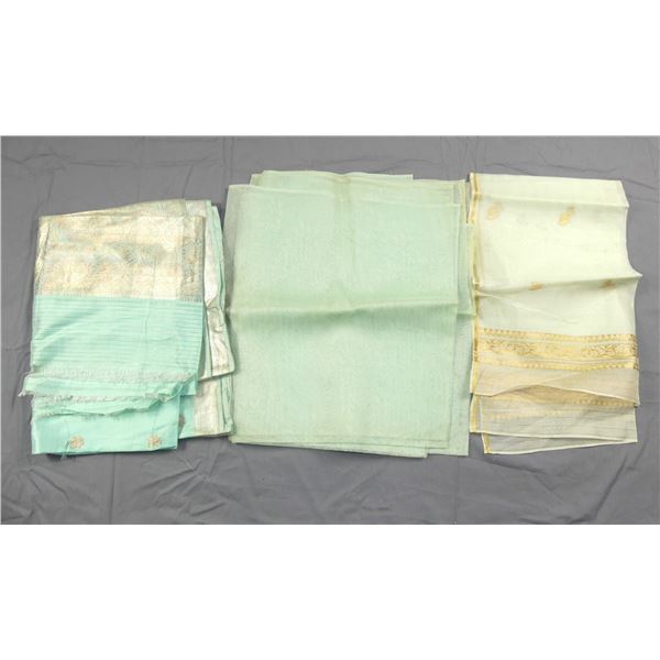 Vintage Green & Gold Metallic Silk Sari Fabric