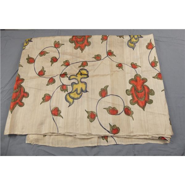 Vintage Hand Colored Silk Fabric with Flowers