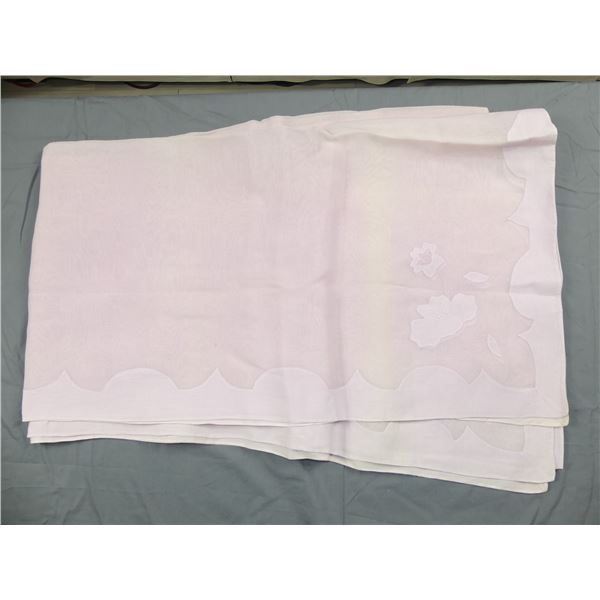 Vintage Madeira Appliques & Embroidered Lavender Swiss Organdy Tablecloth