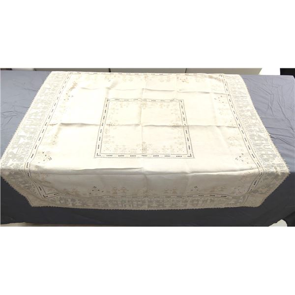 Vintage Figural Italian Whitework Teacloth, from Rockefeller Estate