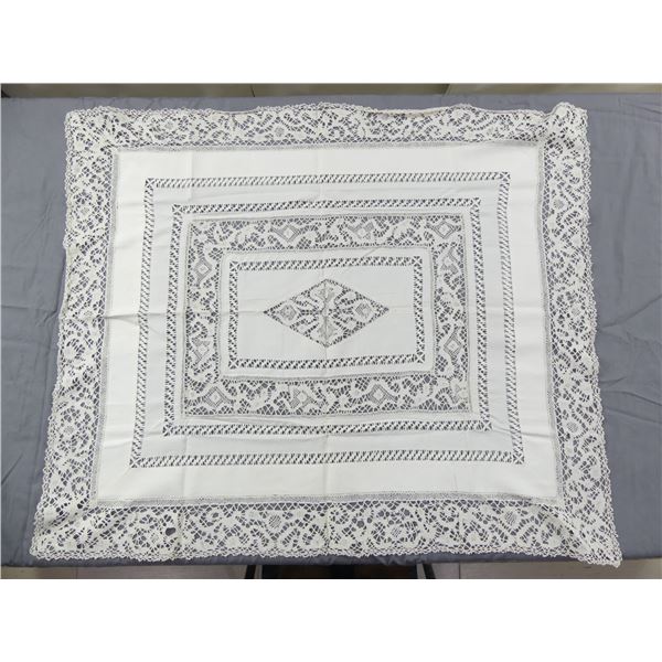 Vintage Linen & Handmade Bobbin Lace Teacloth/Table Topper, from Rockefeller Estate