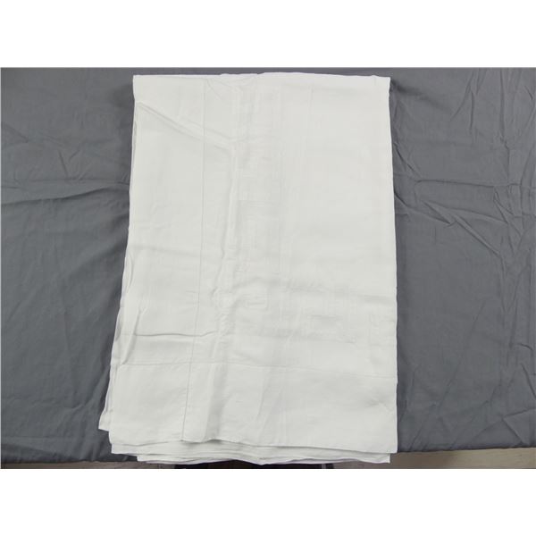 Vintage Greek Key Applique Summer Weight White Linen Sheet