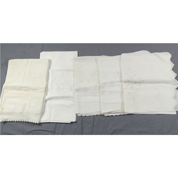 Lot of 2 Pair Vintage Pillow Cases & 2 Bolster Cases, Embroidery & Crochet