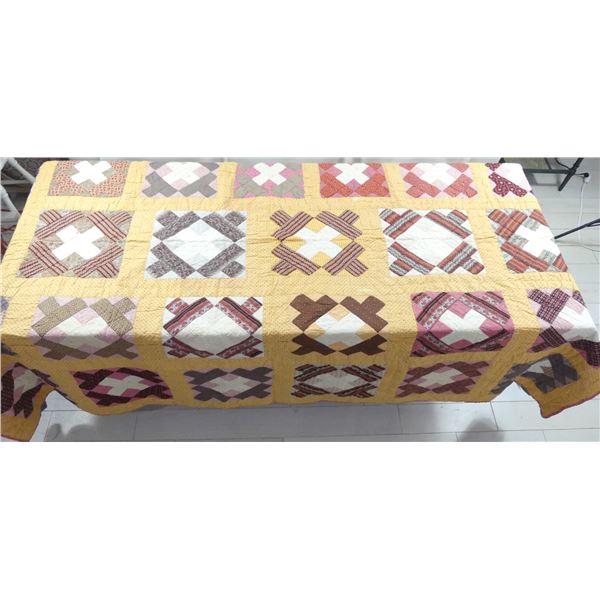 Antique 1880's Hand Quilted Cheddar Coverlet Quilt