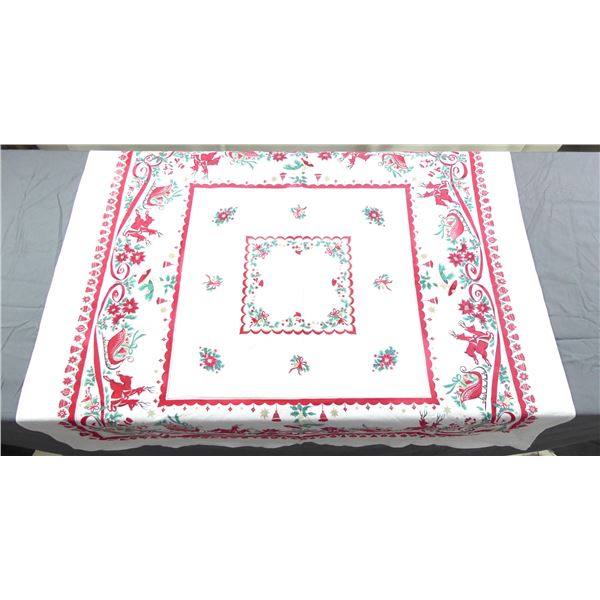 Vintage Printed Cotton Christmas Kitchen Tablecloth