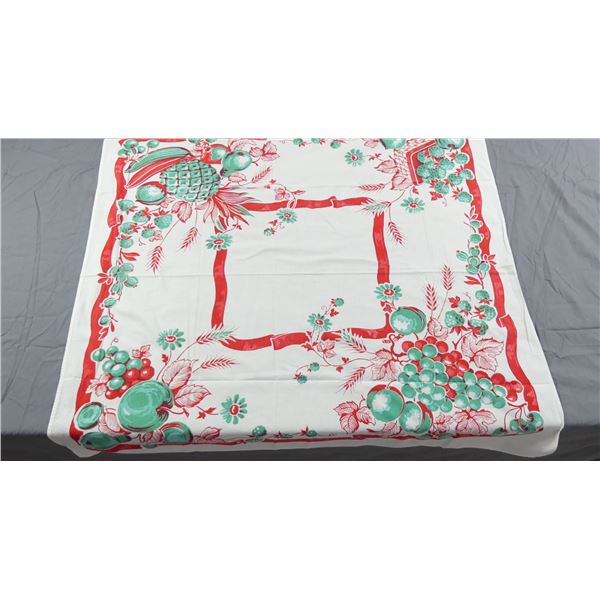 Vintage Printed Red & Green Fruit Cotton Kitchen Tablecloth