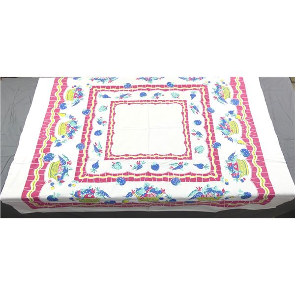 Vintage Printed Cotton Kitchen Tablecloth with Baskets of Fruit & Vegetables