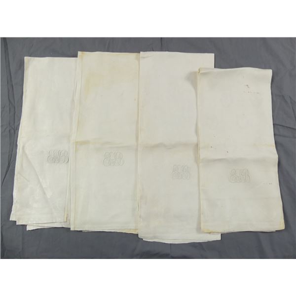 Lot of 4 Vintage Matching Damask Bath Towels with Monogram