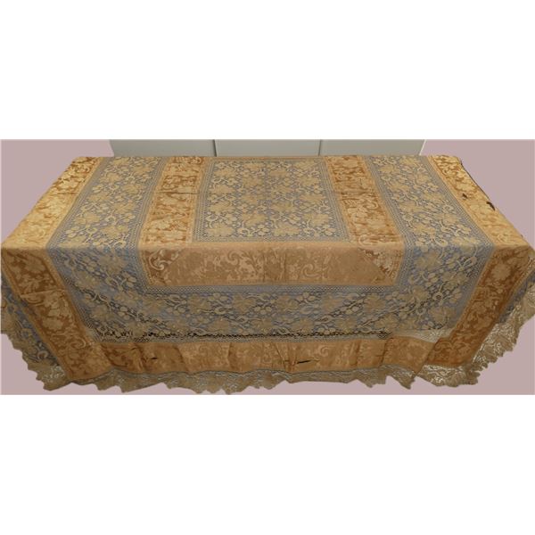 Antique French Silk & Needle Lace Dinning Tablecloth
