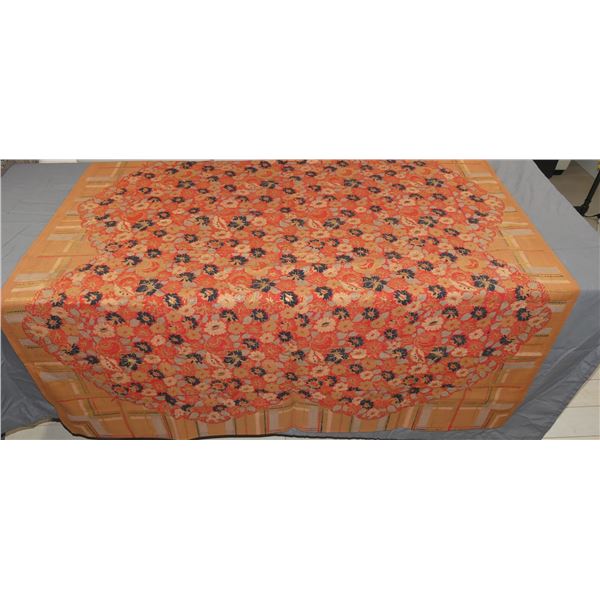 Vintage Red Floral Tablecloth With Gold Painted Detail