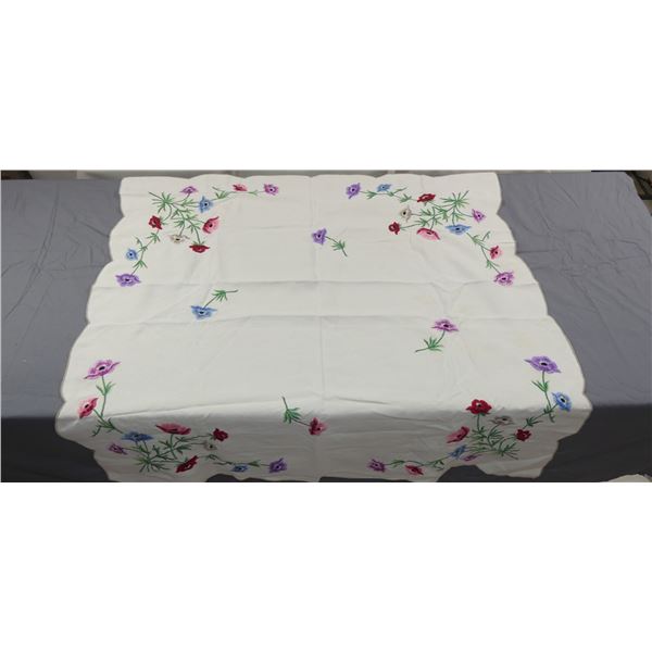 Vintage Embroidered Floral Tablecloth