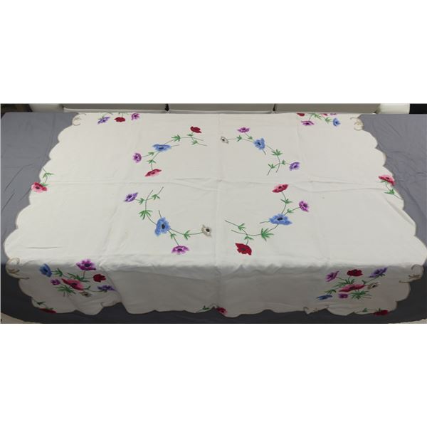 Vintage Embroidered Floral Tablecloth