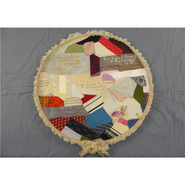 Victorian Crazy Quilt Unfinished Quilt Piece with Embroidered Names & Address