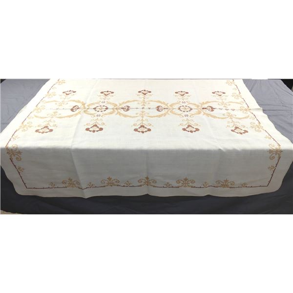 Vintage Unused Brown & Tan Cross Stitch Tablecloth