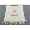 Image 1 : Large Vintage Fringe Bath Towel with Embroidered Red Work