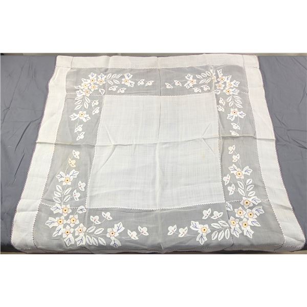 Vintage Gauze Tablecloth with Applique & Embroidery
