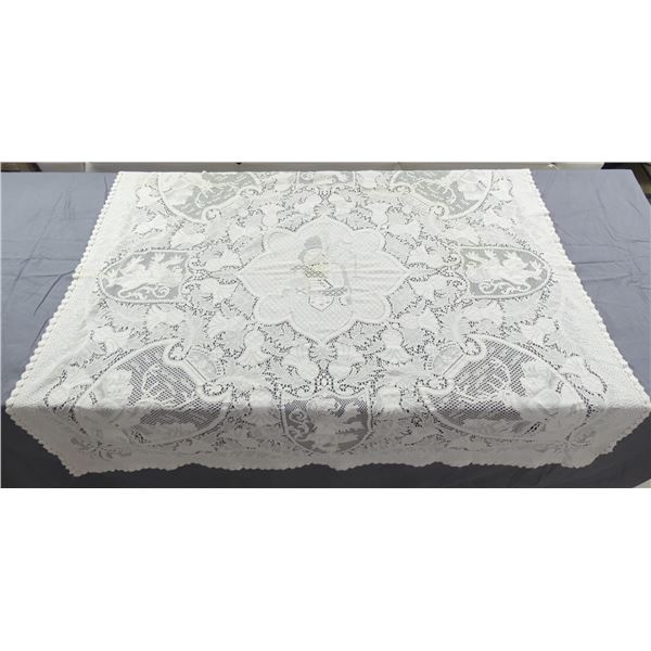 Vintage Quaker Lace Style Tablecloth, with Animals & Birds