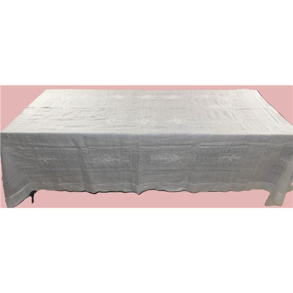 Vintage Gauze Embroidered & Lace Tablecloth