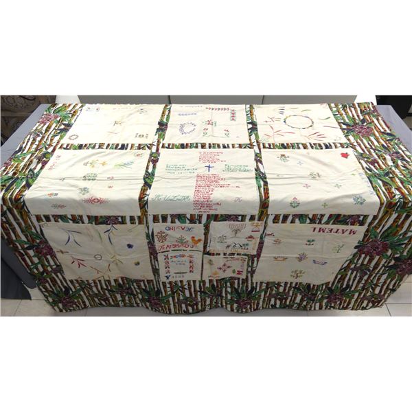 Vintage Printed Cotton Embroidered Society Quilt