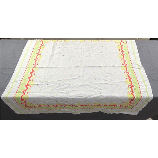 Vintage Printed Cotton Kitchen Tablecloth, Green, Yellow & Orange