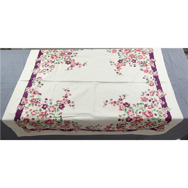 Vintage Printed Cotton Floral Kitchen Tablecloth, Old Store Stock