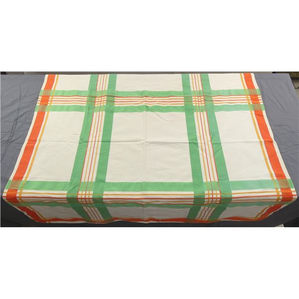 Vintage Cotton Stripe/Plaid Kitchen Tablecloth, Orange, Gold & Green