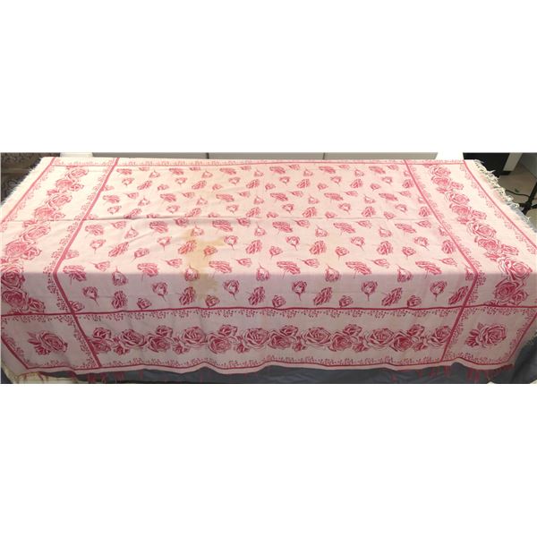 Vintage Turkey Red Tablecloth with Roses