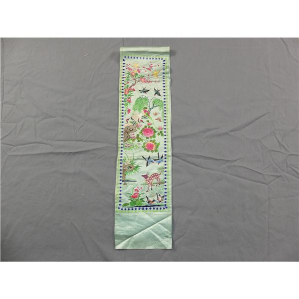 Vintage Chinese Silk Embroidered Badge with Birds, Bugs, Deer & Flowers