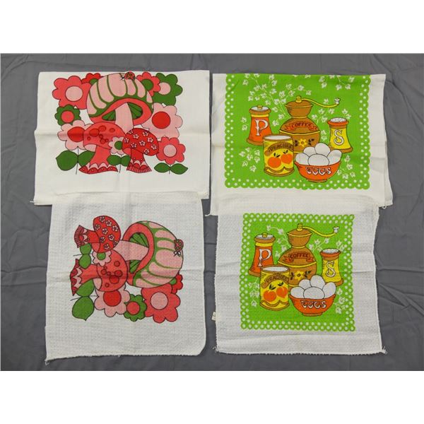 Lot of 2 Sets Vintage 1960/70's Kitchen Towels with Matching Wash Cloths, Old Store Stock