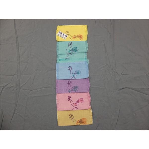 Lot of 6 Hand Printed Rooster Cocktail Napkins, Old Store Stock