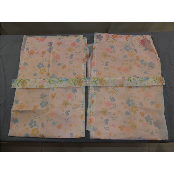 Pair Vintage 1950's Pink Floral & Swiss Dot Panels with Tiebacks