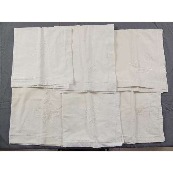 Lot of 6 Vintage White Embroidered Euro Pillow Shams