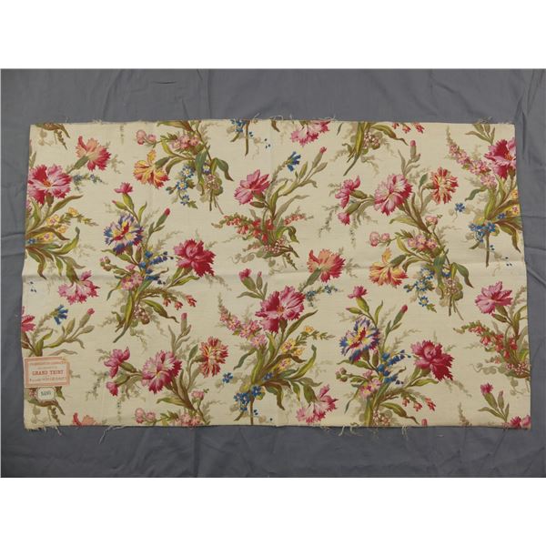 Antique 19th Century French Cotton/Linen Fabric Grand Teint Schuerer-Rott, Wildflowers & Peonies