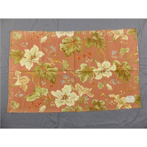 Antique 19th Century French Cotton Sateen Percale Fabric Satin Couverture, Hibiscus, Large Leaves & 