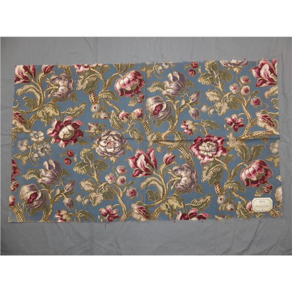Antique 19th Century Cotton/Linen Fabric, Popeline with Wildflowers & Peonies