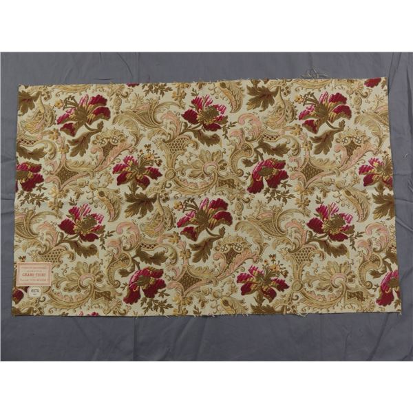 Antique 19th Century French Cotton/Linen Fabric, Grand Teint Schuerer-Rott, Botanical with Scrolls