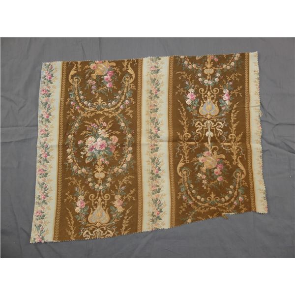 Antique 19th Century French Cotton/Linen Fabric, Roses Small Flowers & Wreathes