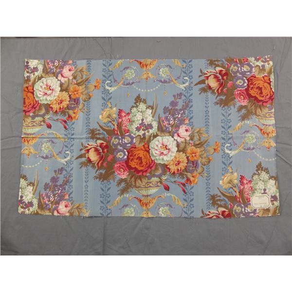 Antique 19th Century French Cotton Sateen Percale Fabric with Flowers & Urns