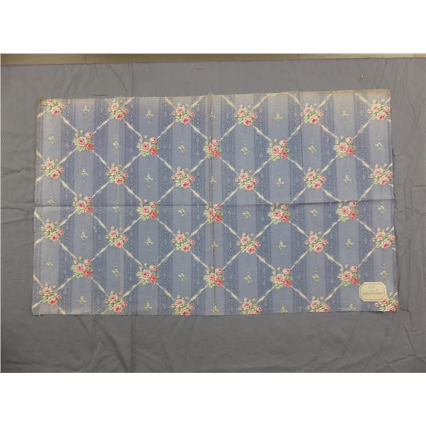 Antique 19th Century French Cotton Sateen Percale Fabric, Satin Couverture, with Rose Lattice & Ribb
