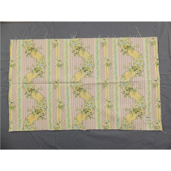 Antique 1896/97 French Cotton/Linen Fabric, Reps, Floral Stripe