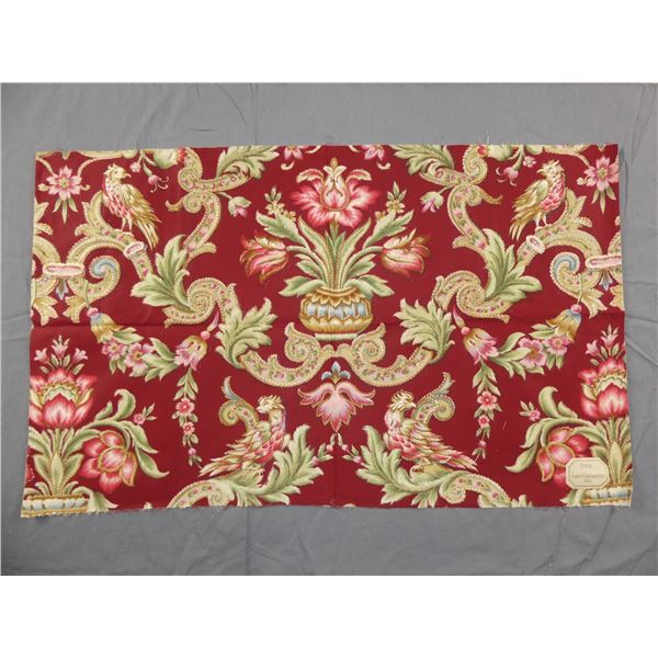 Antique 19th Century French Cotton Sateen Percale Fabric, Satin Couverture, Flowers & Birds