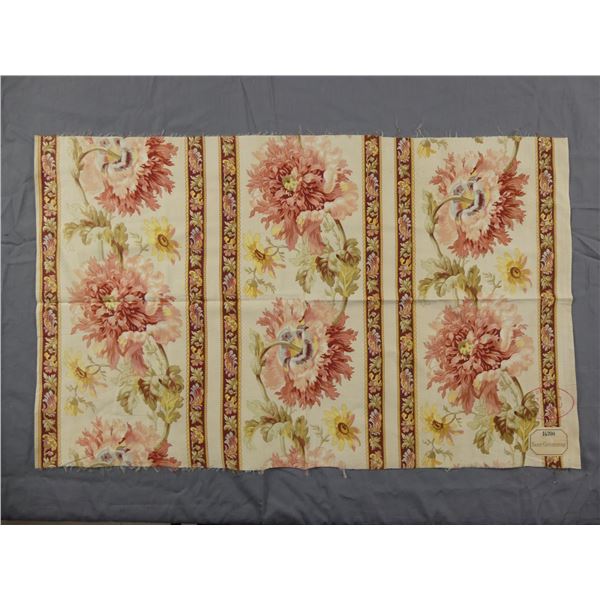 Antique 19th Century French Cotton Sateen Percale Floral Stripe Fabric, Satin Couverture