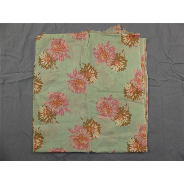Vintage Sage Green with Pink & Brown Flowers Fabric