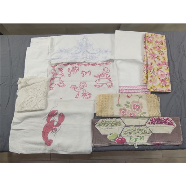Lot of Vintage Linens with Pillowcases, Runner, Towels