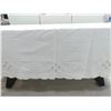 Image 2 : Vintage White Oval Tablecloth with Embroidery & Pulled Thread Work