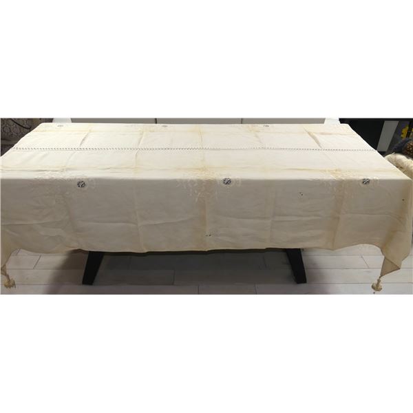 Vintage Heavy Linen with Embroidery & Crochet Weighted Tassels