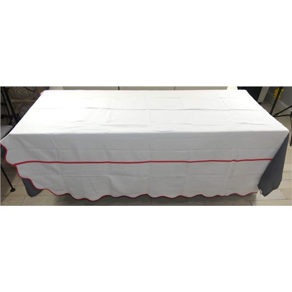 Vintage White Textured Cotton Bedspread with Coral Binding Trim, Full Size