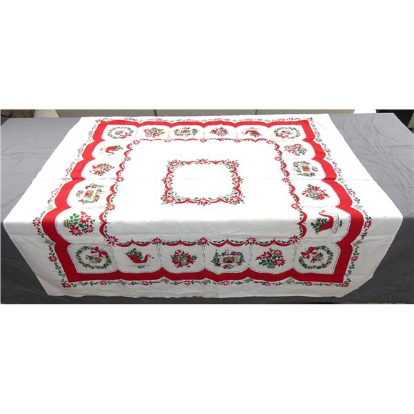 Vintage Printed Cotton  Christmas Tablecloth