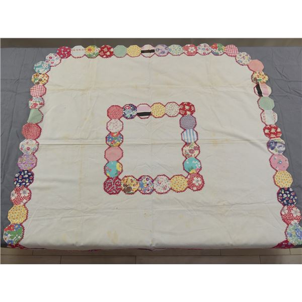 Vintage Hand Stitched Penny Applique Tablecloth/Topper