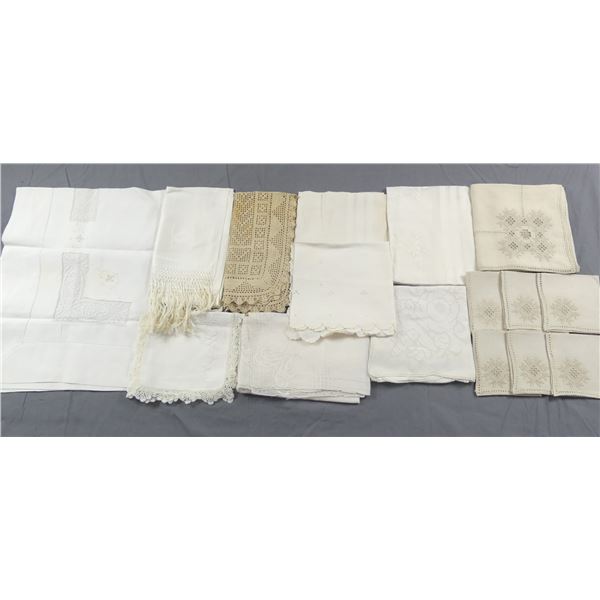 Lot of Vintage Linens, Teacloth, Napkins, Fringed Towel & Crochet
